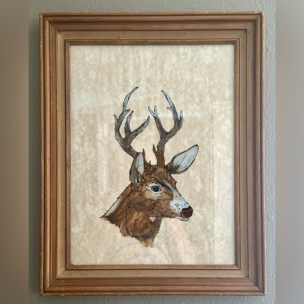 COPY - Whitetail Buck Deer Reverse Painting On Glass Hanging Art Wood Frame 19”…